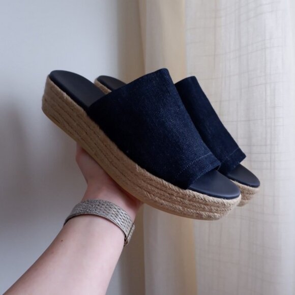 VINCE. Solana Denim Platform Sandals - Picture 1 of 6